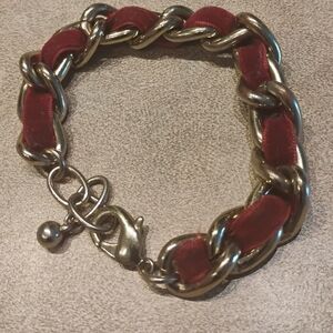 Designer Inspired gold-tone chunky chain bracelet red velvet